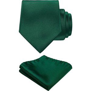 Solid Green Tie Satin Color Formal Necktie and Pocket Square Sets in Gift Box
